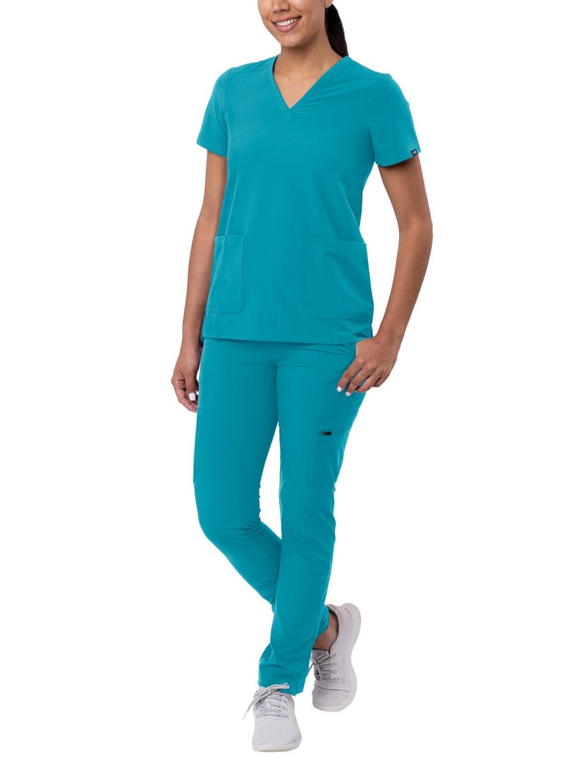 Adar Uniforms Adar Addition Scrubs Set for Women - Stretch V-Neck Scrub Top & Skinny Cargo Scrub Pants, 10 Pockets - A9200 - Teal Blue - L - Image 1